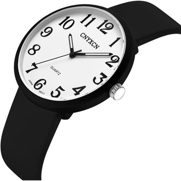 Large Face Easy to Read Watch with White Silicone Band, Water Resistant. - Picture 2 of 6